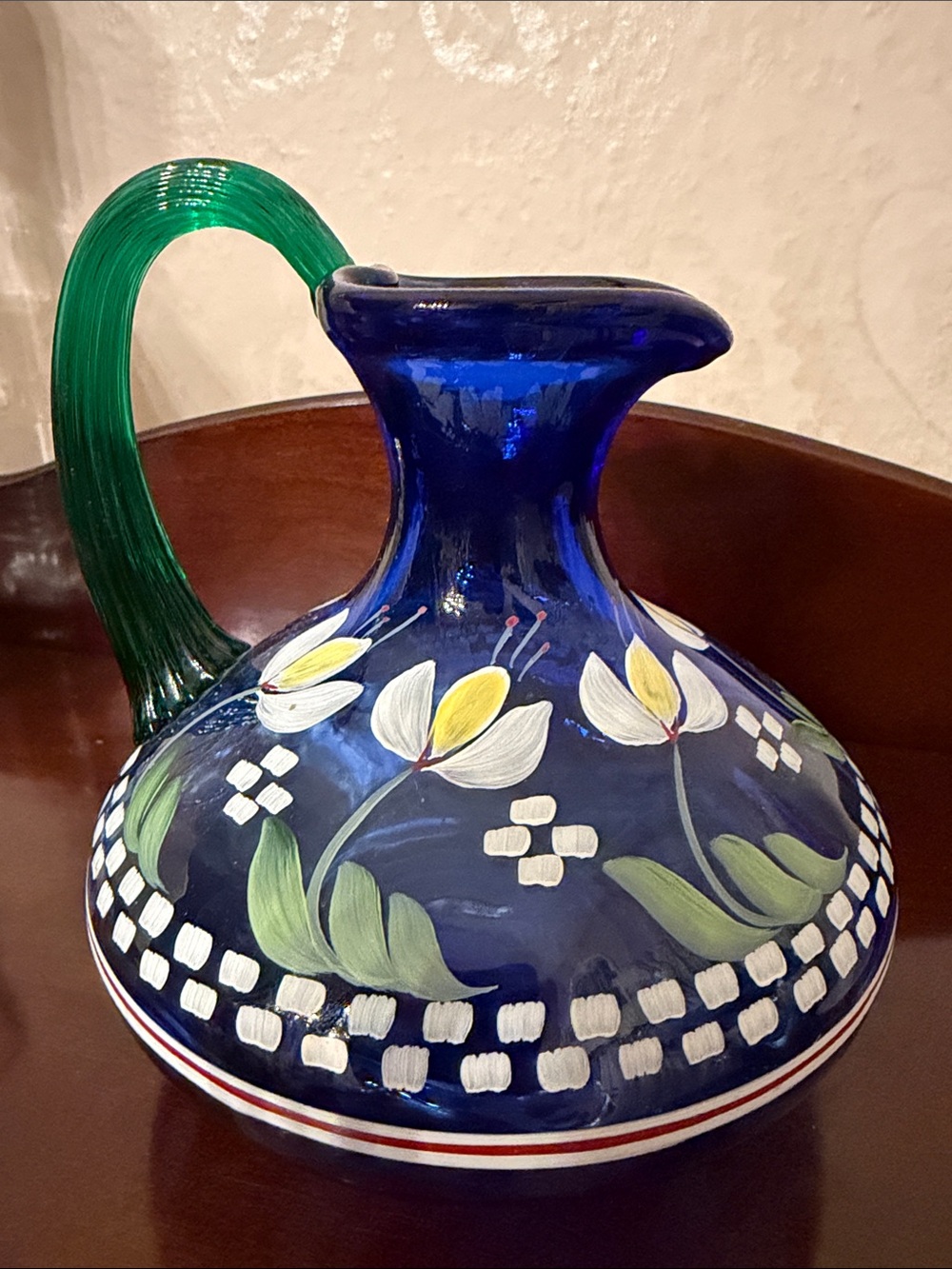 Fenton Cobalt Blue Glass Pitcher designer piece signed by artist